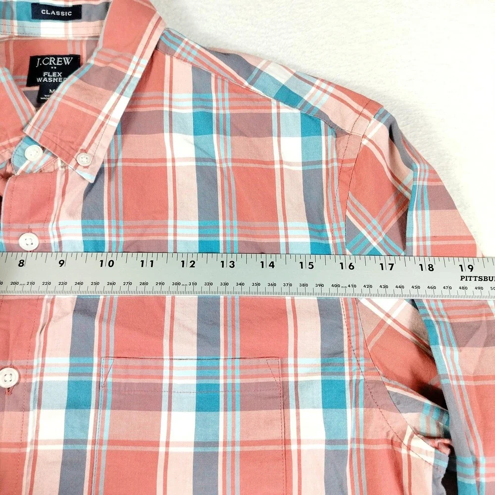 J Crew Shirt Mens Medium Red Blue Plaid‎ Classic Flex Washed Button Down Casual
